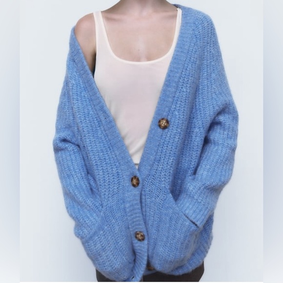 Zara Chunky Blue Cardigan - Picture 1 of 5